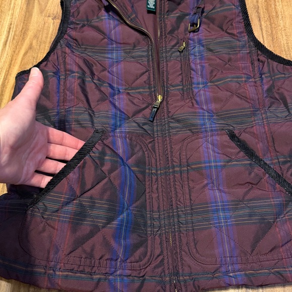 Ralph Lauren women’s large vest quilt plaid purple Deep red Jacket corduroy trim - Picture 5 of 9